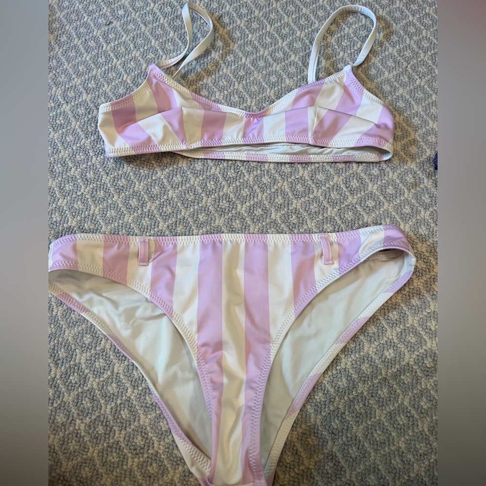 Solid and Striped Pink and White Striped Bikini!